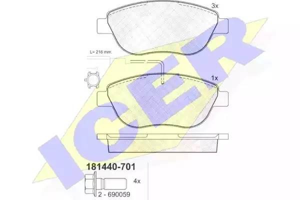 181440-701 колодки дисковые передние !\ Fiat Stilo 1.8i/1.9JTD 01>/Multi Wagon 1 181440-701 ICER