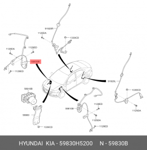 Датчик АБС правый передний HYUNDAI/KIA 59830H5200 HYUNDAI KIA
