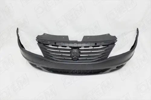 Бампер передний Renault Logan 1 2009-2014, под ПТФ, с решеткой радиатора OEM0564 OEMPARTS