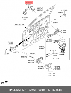 Ручка KIA Rio (17-) двери задней правой наружная OE 82661H0010 HYUNDAI KIA