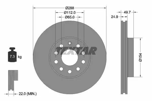 Диск тормозной VW Golf 5 AUDI A3 SKODA Octavia (04-) передний (288х25) (1шт.) TE 92120805 TEXTAR