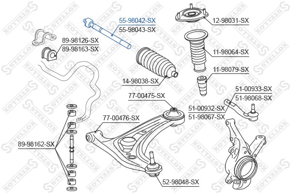 тяга рулевая!\ Toyota Yaris NLP10/SCP10 01-03 55-98042-SX STELLOX