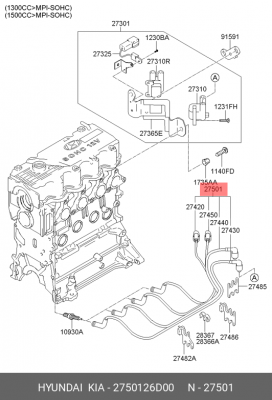 Провода в/в HYUNDAI ACCENT (ТагАЗ) DOHC/ELANTRA XD/GETZ 02-/KIA CERATO 04- 27501 2750126D00 HYUNDAI KIA