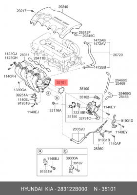 Прокладка HYUNDAI Elantra (06-) KIA Ceed (06-) заслонки дроссельной OE 283122B000 HYUNDAI KIA