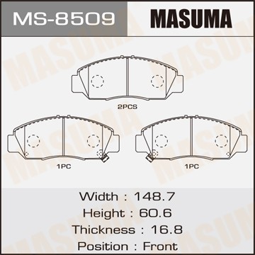 Колодки торм.пер HONDA Accord VIII 2.0 03->/ Civic 1.8 05->/ FR-V 07->/ Stream 1 MS8509 MASUMA