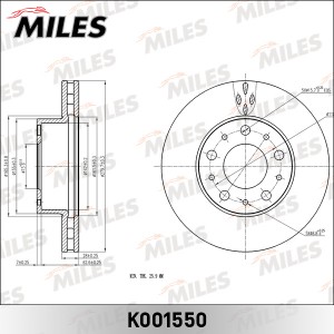 Диск тормозной PEUGEOT Boxer CITROEN Jumper (06-) передний (1шт.) MILES K001550 MILES