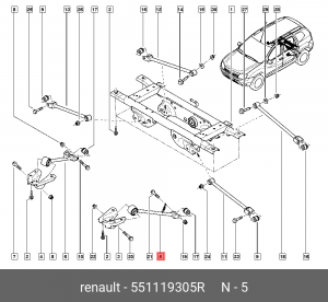 РЫЧАГ ПОДВЕСКИ ЗАДН ЛЕВ НИЖН(МЕТ,РЕЗ) 551119305R 55 11 193 05R RENAULT