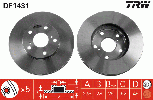 Диск тормозной TOYOTA Camry (91-96) LEXUS ES 300 передний (1шт.) TRW DF1431 TRW