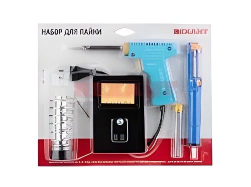 Набор для пайки (паяльник импульсный 30/70Вт,оловоотсос,подставка,припой) REXANT 12-0164 REXANT