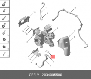 Прокладка GEELY Atlas Pro,Coolray трубки турбокомпрессора OE 2034005500 GEELY