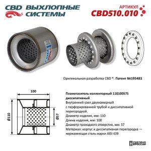 Пламегаситель коллекторный L=100мм (внешн.d=110мм,внутр.d=57мм) диссипативный не CBD510.010 CBD