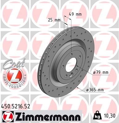 диск тормозной !Sport задн. 365x25/49-5x120 \ Land Rover Range Rover 3.0-5.0i/D  450521652 ZIMMERMANN