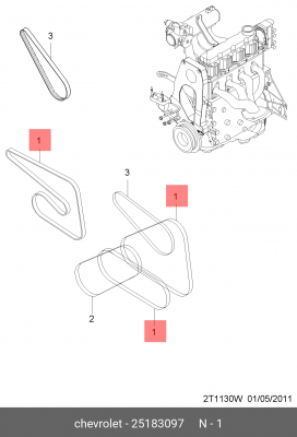 Ремень приводной поликлиновой 4PK949 CHEVROLET Aveo (03-) гидроусилителя OE 25183097 GENERAL MOTORS