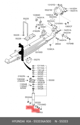 Втулка амортизатора HYUNDAI HD120 заднего нижняя OE 553336A500 HYUNDAI KIA