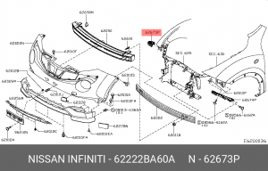 кронштейн бампера переднего!\ Nissan 62222-BA60A NISSAN
