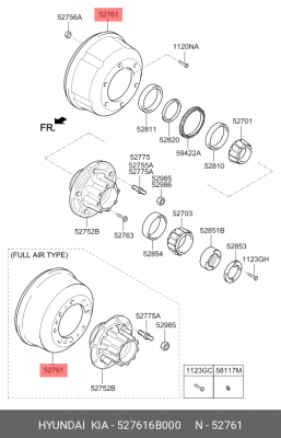 Барабан тормозной HYUNDAI HD120 дв.D6DA19/22,D6GA задний (пневмотормоза) OE 527616B000 HYUNDAI KIA