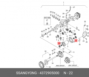 Подшипник дифференциала SSANGYONG Actyon (06-),Kyron (06-),Rexton (02-) заднего  4372905000 SSANG YONG