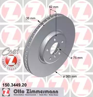 диск тормозной !перед. 365x36/62-5x120 \ BMW X5 M 50 d/xDrive 50 i 10-18 150.3449.20 ZIMMERMANN