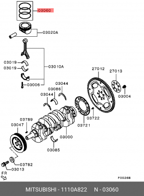 Кольца поршневые MITSUBISHI Outlander (07-) STD комплект OE 1110A822 MITSUBISHI