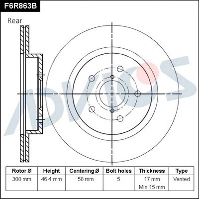 Диск тормозной пер. ADVICS F6R863B F6R863B ADVICS
