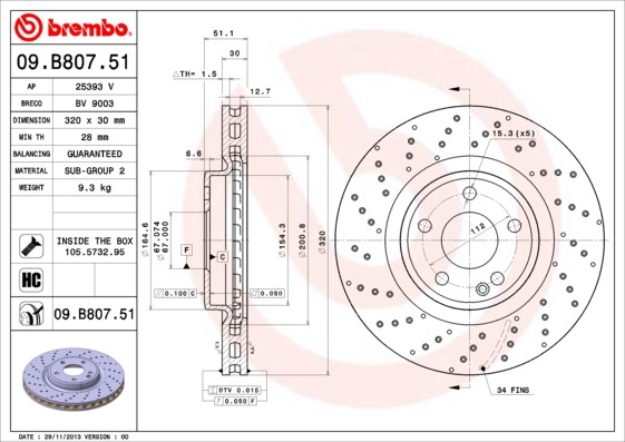MERCEDES BENZ A140/160 W176 (2012>) 09.B807.51 BREMBO