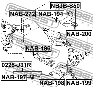 Сайлентблок задн цапфы NISSAN MURANO Z50 05-08 NAB-200 NAB-200 FEBEST