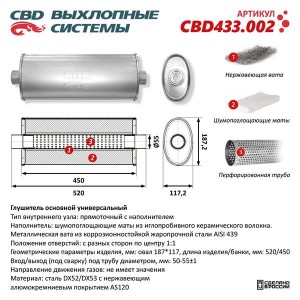 Глушитель универсальный овальный CBD CBD433.002 CBD
