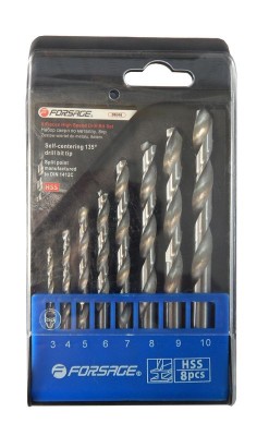 набор сверл по металлу! HSS 8пр.(3,4,5,6,7,8,9,10мм), в пластиковом футляре\ FDBS08 FORSAGE TOOLS