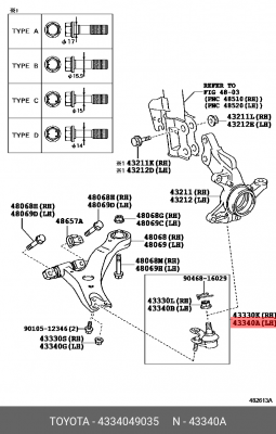 опора шаровая левая!\ Toyota Highlander 08> 43340-49035 TOYOTA