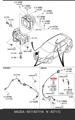 Датчик ABS K0114371YA MAZDA
