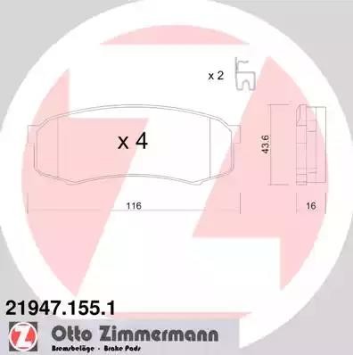 колодки дисковые !задн. 116x44x16 \ Toyota Land Cruiser 4.2D 90> 219471551 ZIMMERMANN