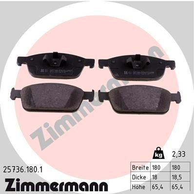 колодки дисковые !перед. 180x65x18 \ Ford Focus/Kuga 1.6/2.0i/TDCi 12> 25736.180.1 ZIMMERMANN