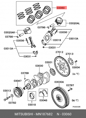 КОЛЬЦА ПОРШНЯ,К-Т MN187682 MN187682 MITSUBISHI