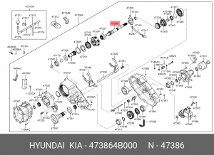 Вал раздатки переднего кардана Hyundai Starex H1 D4BB, D4BF, D4BH, D4CB 2001-200 473864B000 HYUNDAI KIA