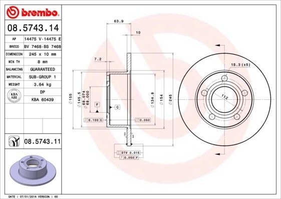 Диск тормозной 08.5743.11 08.5743.11 BREMBO