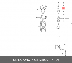 Втулка амортизатора SSANGYONG Actyon (06-),Kyron (05-),Rexton (02-) заднего верх 4531121000 SSANG YONG