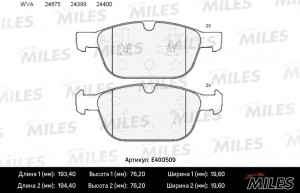 Колодки тормозные передние (без датчика) (Смесь Low-Metallic) VOLVO XC 60 08- (T E400509 MILES
