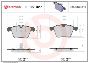 Колодки тормозные JAGUAR XF SPORTBRAKE (X250) P36027 P36027 BREMBO