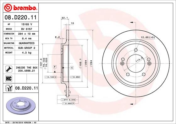 Диск тормозной HYUNDAI Grandeur (11-) KIA Optima (15-) задний (1шт.) BREMBO 08D22011 BREMBO