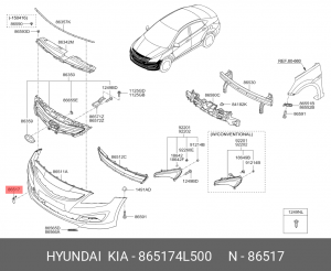 Заглушка HYUNDAI Solaris крюка буксировочного бампера переднего OE 865174L500 HYUNDAI KIA