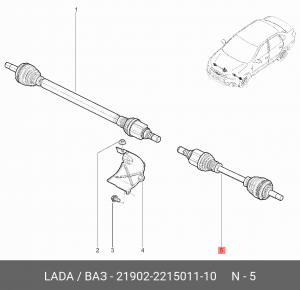 Привод передних колес ВАЗ-21902 левый (АКПП) АвтоВАЗ 21902-2215011-10 LADA VAZ