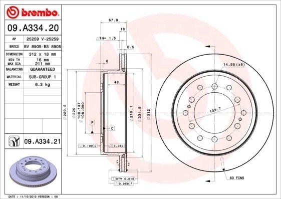Диск тормозной LEXUS GX series TOYOTA Land Cruiser 120 (09-) задний (1шт.) BREMB 09A33421 BREMBO