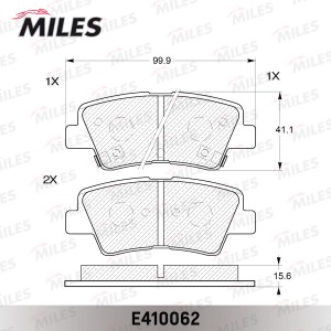 Колодки тормозные задние (без датчика) (Смесь Low-Metallic) HYUNDAI SOLARIS 10-/ E410062 MILES