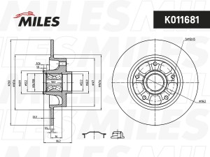 Диск тормозной RENAULT Megane (10-) задний (1шт.) MILES K011681 MILES