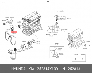Натяжитель приводного ремня KIA Bongo 3 (06-),Carnival (03-) (2.9) OE 252814X100 HYUNDAI KIA