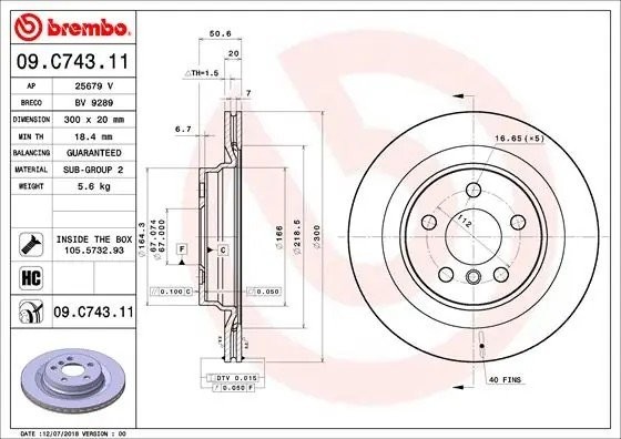 Диск тормозной 09.C743.11 09.C743.11 BREMBO