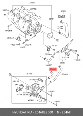 Шланг HYUNDAI Elantra (06-) системы охлаждения OE 254682B000 HYUNDAI KIA