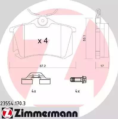 колодки дисковые !задн. 87x53x17 \ Citroen C3/C4, Peugeot 207/208 06> 23554.170.3 ZIMMERMANN