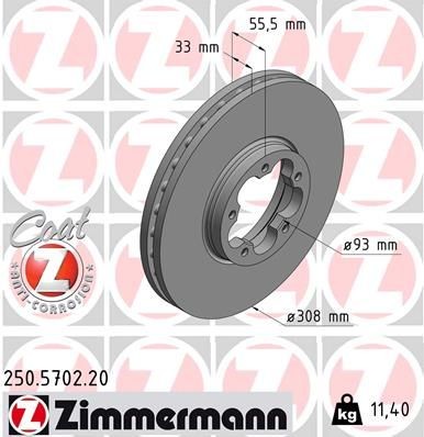 диск тормозной !перед. 308x33/56-5x116 \ Ford Tourneo/Transit 1.0/2.0 19> 250570220 ZIMMERMANN
