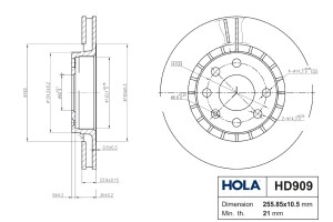 Диск тормозной передний вентилируемый R14 HD909 HOLA